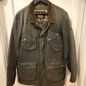 Barbour International 1936 V Four Green Waxed Motorcycle Jacket Men's